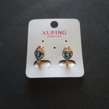 Знижка! Сережки Xuping з блакитними каменями 15х12мм позолота 18к 56816 фото