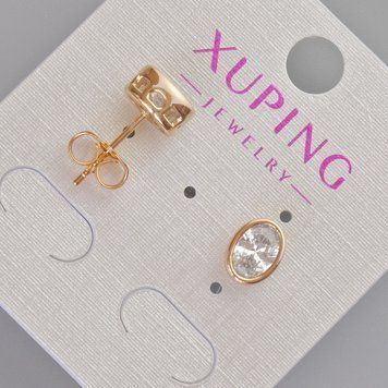 Серьги пусеты Xuping с белым кристаллом d-8,5х6,5мм+- Позолота 18К 57420 фото