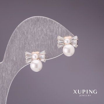 Серьги Xuping с жемчугом "Майорка" 11х11мм позолота 18к 56633 фото