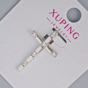 Кулон "Крест" Xuping с белыми стразами d-27х16,5мм+- родий 57497 фото