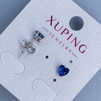Сережки пусети кульчики Xuping Серце з синім каменем 5мм+- родій 57230 фото
