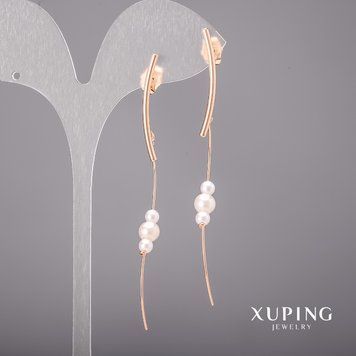 Серьги Xuping с жемчугом Майорка 6х75мм Позолота 18К 57156 фото