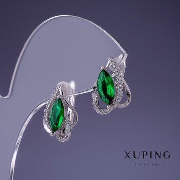 Серьги Xuping циркон Изумруд зеленый 12х16мм родий 12х16мм 55289 фото