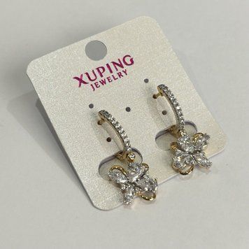 Сережки Xuping Позолота 18К Родій з білими стразами d-28х12мм + - 57136 фото