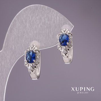 Сережки Xuping з синіми каменями 18х8мм родій 56927 фото