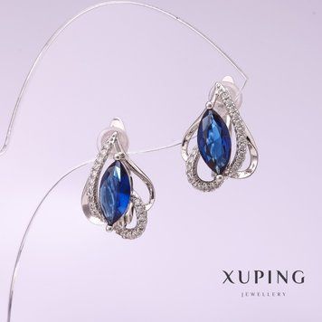 Сережки Xuping з синім каменем 13х18мм родій 57121 фото