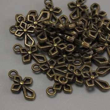 Фурнітура підвіска Хрест колір металу бронза р-р 16х10х2мм+- отвір d-2мм+- фасування 20гр (~31шт.) 40912 фото