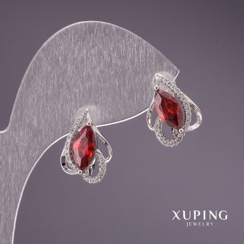 Знижка! Сережки Xuping з червоними каменями 17х12мм родій 56735 фото