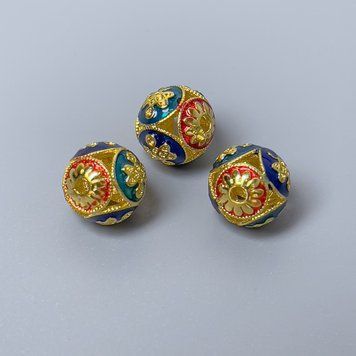Фурнітура намистина Клуазоне червона бірюзова синя емаль d-10мм+- отвір d-1,8мм золотистий колір металу 1 шт. 47488 фото