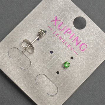 Серьги пусеты шарики Xuping с зеленым кристаллом d-3мм+- родий 55033 фото