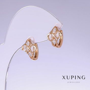 Сережки Xuping з білим цирконом L-13мм s-9мм позолота 18к 55803 фото
