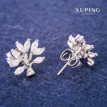 Сережки Xuping Сережки пусети кульчики Дерево з білими каменями 12х13мм Родій 56732 фото