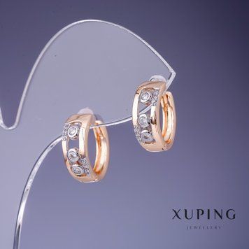 Знижка! Сережки Xuping 15х6мм "позолота 18К" з білими стразами 56941 фото