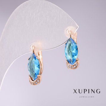 Сережки Xuping з блакитними каменями 18х6мм позолота 56707 фото