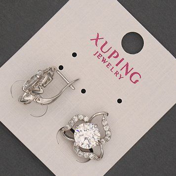 Сережки Xuping з білими стразами та кристалом d-15мм +- Родій 57032 фото