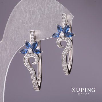 Сережки Xuping з синіми каменями 31х13мм родій 55765 фото