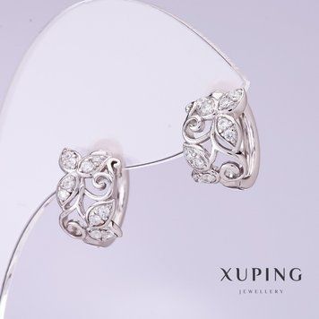 Сережки Xuping з білими стразами d-8мм L-12мм родій 57027 фото