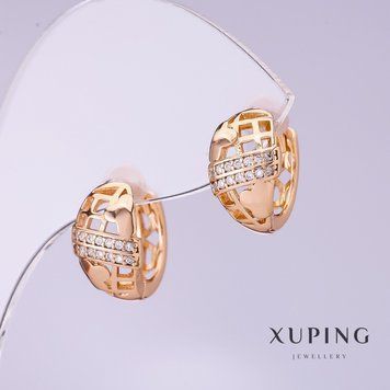 Сережки Xuping з білими стразами d-8мм L-13мм позолота 18к 55828 фото
