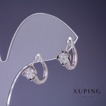 Сережки Xuping Глечик білий циркон 15х8мм родій 57028 фото