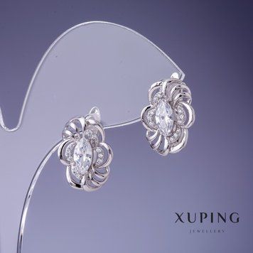 Сережки Xuping з білими кристалами 17х12мм родій 55450 фото
