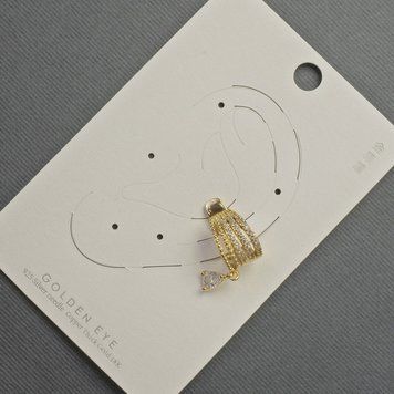 Сережка Каф на вушко золотистий метал 10х14мм+- білі стрази 47890 фото