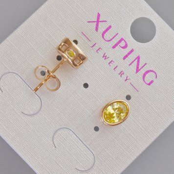 Серьги пусеты Xuping с желтым кристаллом d-8,5х6,5мм+- Позолота 18К 57417 фото
