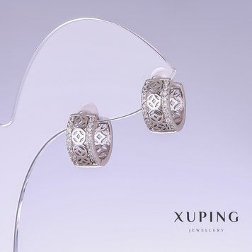 Сережки Xuping L-13мм s-6мм родій з білими кристалами 56975 фото