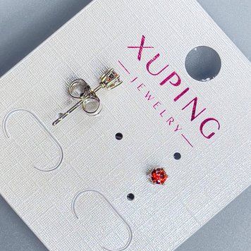 Сережки пусети кульчики Xuping з червоним каменем 3мм+- родій 55209 фото