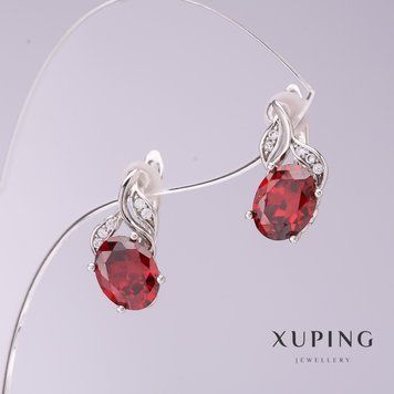 Серьги Xuping с красными цирконами d-8мм L-16 мм родий 56650 фото