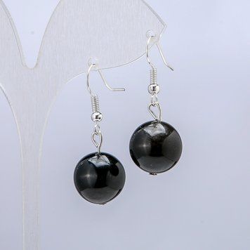 Серьги Серебристый Обсидиан d-14мм+- L-30мм+- 81790 фото
