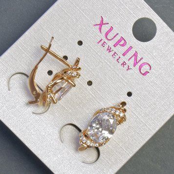 Сережки Xuping з білими каміннями 18х8мм позолота 18к 56986 фото