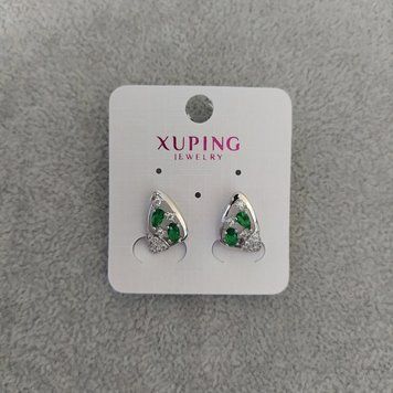 Сережки Xuping з зеленими каменями 10х16мм Родій 56983 фото