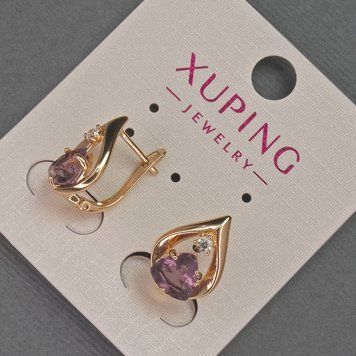 Серьги Xuping с белыми стразами и фиолетовым кристаллом d-11мм+- L-16мм+- Позолота 18К 57147 фото