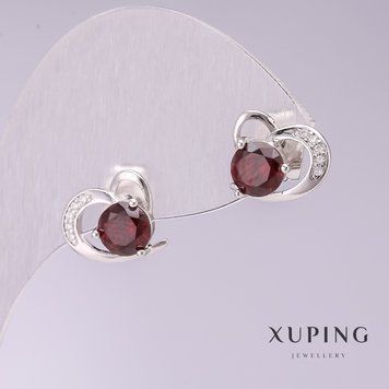 Сережки Xuping Серця з червоними каменями 10х12мм родій 55112 фото