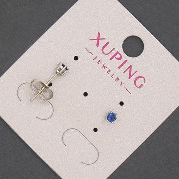 Сережки пусети кульчики Xuping з синім кристалом d-3мм+- родій 57450 фото