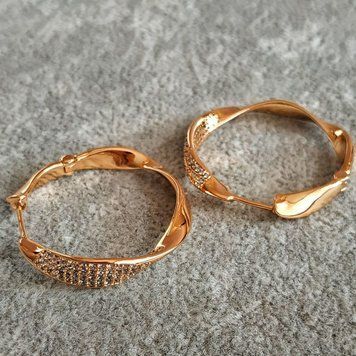 Сережки Xuping кільця Позолота 18К з білими стразами s-6мм + - d-30мм + - 55721 фото