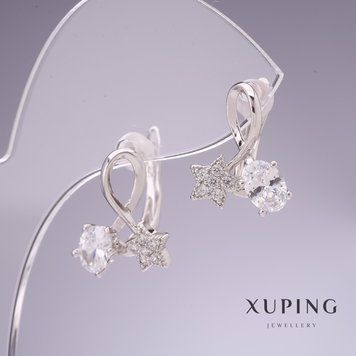 Сережки Xuping з білими цирконами Зірки 17х14мм родій 56919 фото