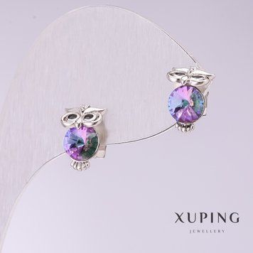 Сережки Xuping Сова з рожевими каменями 11х7мм родій 56743 фото