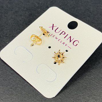 Серьги пусеты серьги пульчики Xuping с черным кристаллом 9мм+- позолота 18к 56984 фото