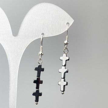 Сережки Гематит Хрести d-6,5х26мм+- L-47мм 81589 фото