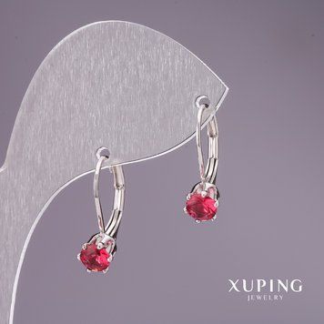 Сережки Xuping з червоними каменями 18х6мм родій 55438 фото