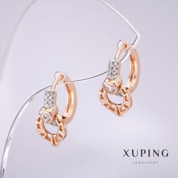 Сережки Xuping з білими стразами 13х9мм позолота 18к 56700 фото