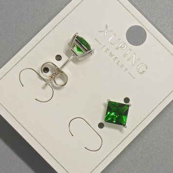 Серьги пусеты Xuping с зеленым кристаллом d-6мм+- родий 57168 фото