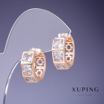 Сережки Xuping з білими кристалами 17х7мм "позолота 18К" 56752 фото