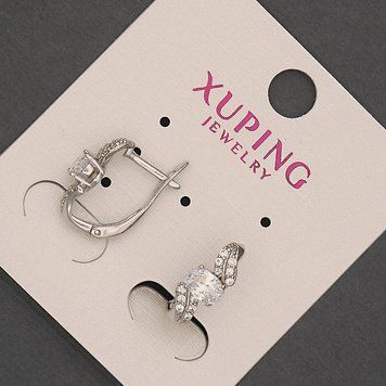 Сережки Xuping з білими стразами та кристалом d-6х14мм +- Родій 57014 фото
