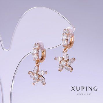 Знижка! Сережки Xuping з білим цирконом L-23мм s-11мм позолота 18к 55224 фото