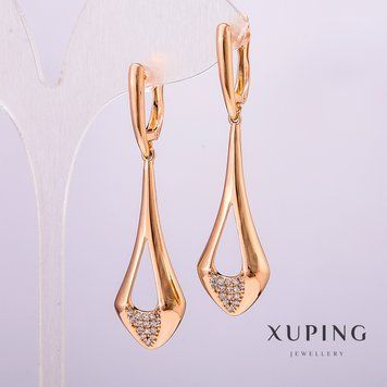 Сережки Xuping Позолота 18К з білими стразами 55х18х14мм + - 57232 фото