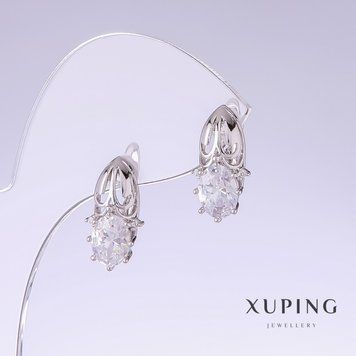 Сережки Xuping з білими цирконами L-17мм s-9мм родій 55437 фото