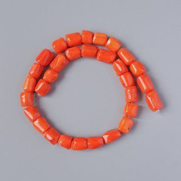 Бусины Коралл оранжевый натуральный оранжевый галтовка d-12х9мм + - L-40см + - на леске 47003 фото