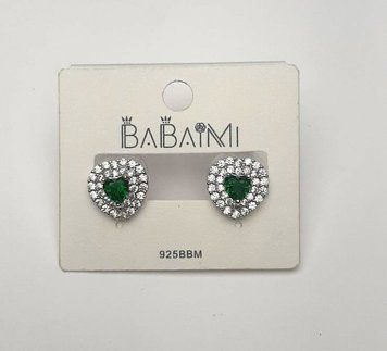 Сережки з зеленим кристалом та стразами "Серце" d-12мм 31210 фото